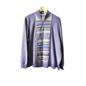 VTG 80's Koret‎ Women's Purple Snowflake Sweater 1/4 Zip SZ 1X